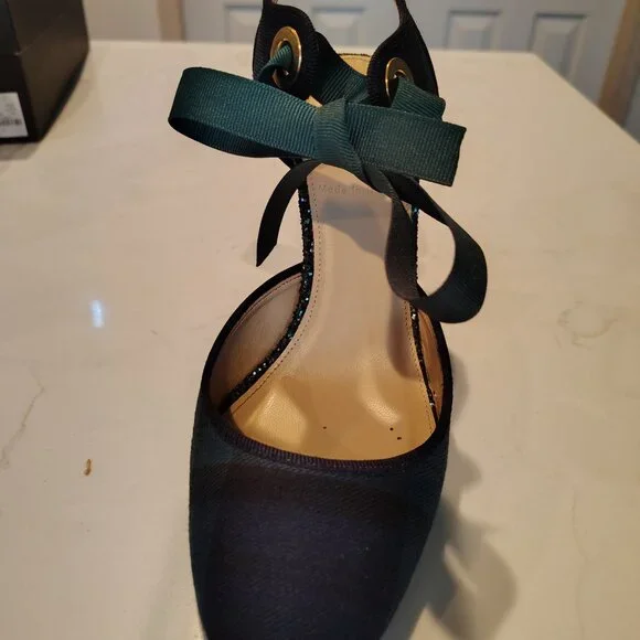 J. Crew Collection - Italian Made Green/Black Ankle-tie Pump - Picture 1 of 6